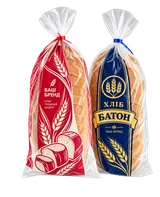 Bread-film application: two full-sized printed loaf bags with clips