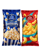 Packaging for popcorn and corn puffs