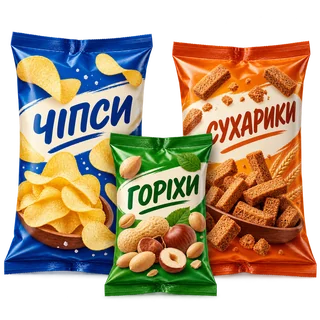 Пакети для чипсів, горіхів і сухариків